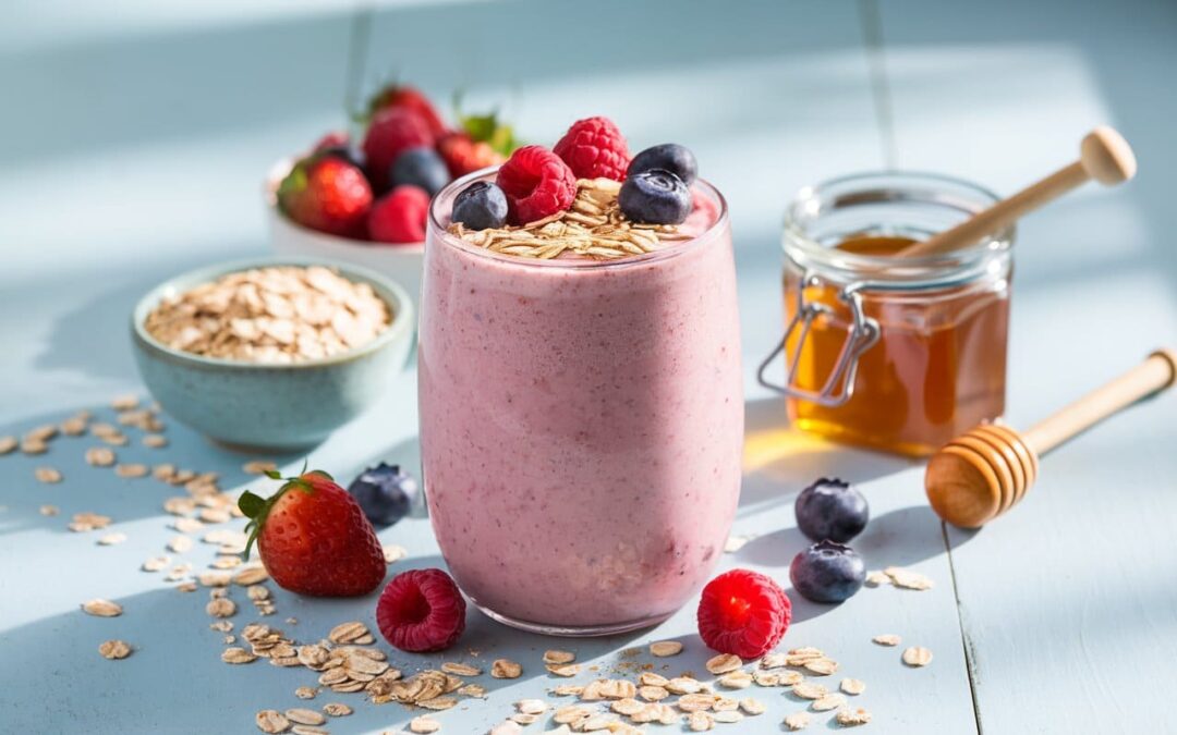 Receta de Smoothie proteico de avena y frutos rojos