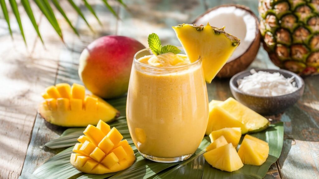 Smoothie tropical de mango y piña