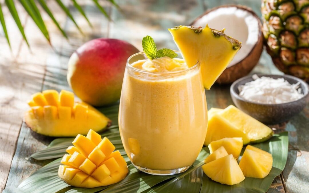 Smoothie tropical de mango y piña