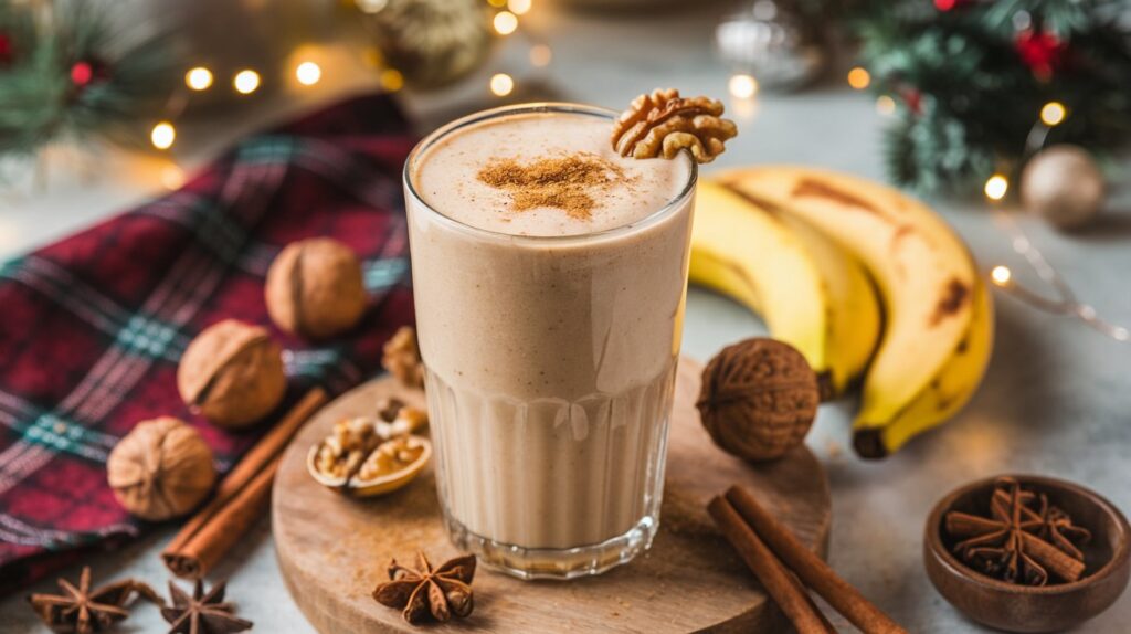 Receta para batido navideño de plátano, nuez y especias